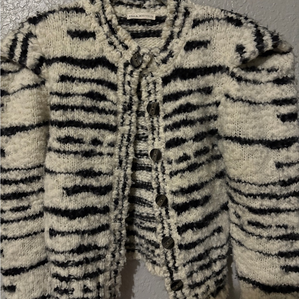 Ulla Johnson Black and White Cardigan Sweater